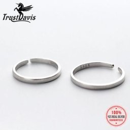Bague réglable en argent regardé 925 pour hommes et femmes bijoux de mariage simple lisse