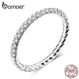 Bamoer-Bagues de fiançailles en argent regardé 925 pour femmes bijoux de mariage clair CZ haute