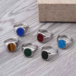 Bagues circulaires en onyx en acier inoxydable pour hommes et femmes bijoux classiques matériau