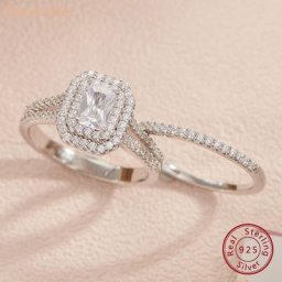 NEWSHE-Bagues de fiançailles en argent massif 925 pour femme bijoux de mariage coupe double halo