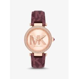 Michael Kors Montre Parker ton or rose à pierres pavées et logo