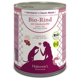 24x800g Herrmann's Menu Sans céréales bœuf bio, patates douces, potiron - Pâtée pour chien