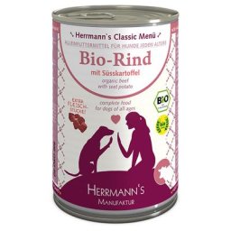 24x400g bœuf bio, patates douces, potiron Sans céréales Herrmann's - Nourriture pour chien