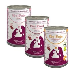 6x400g Bio sans céréales, 3 variétés, Herrmann's - Nourriture pour chien