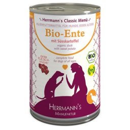 6x400g canard bio, patates douces, potiron, huile d'onagre Herrmann's - Nourriture pour chien