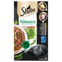 32x85g Sheba Nature's Collection en sauce, coffret Terre & Mer - Pâtée pour chat