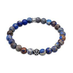 KUZZOI - KUZZOI Bracelet Hommes perles avec agate bleue en argent sterling 925 oxydé 1 unité