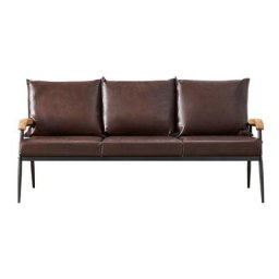 Canapé 3 places en simili cuir souple avec accoudoirs en bois massif et support en métal, meuble de