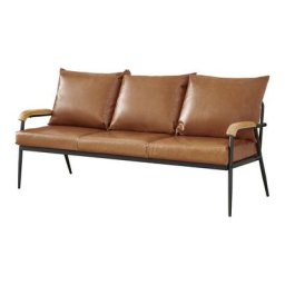 Canapé 3 places en simili cuir souple avec accoudoirs en bois massif et support en métal, meuble de