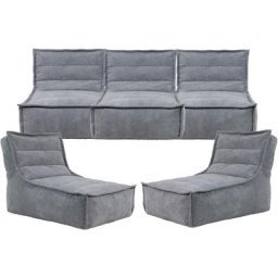 Pouf Modulable en Velours Côtelé Otto, Lot de 5, Pouf Fauteuil de Salon xxl, Gris - Gris - Icon