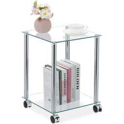 d’appoint avec roulettes, 2 Supports, carrée, Salon, Verre ER Acier, Table Basse,
