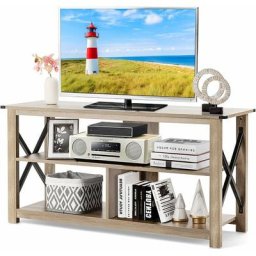 Meuble tv avec 3/4 Compartiments Ouverts, Support de Television avec 5 Pieds Solides pour tv