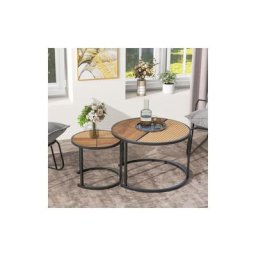 Table basse gigogne,Table basse en rotin synthétique, table d'appoint ronde à double usage, tables