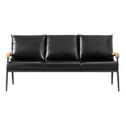 Clipop - Canapé 3 places en simili cuir souple avec accoudoirs en bois massif et support en métal,