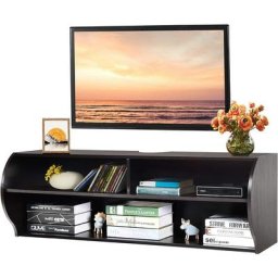 Meuble tv Mural Flottant avec 3 Compartiments Ouverts, Banc tv Suspendu avec Trou de Câble,123 x 41