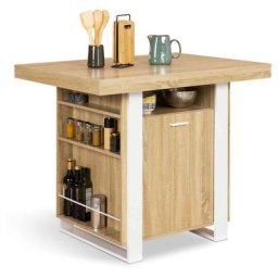 Ilot central phoenix 110 cm bois et blanc avec rangements