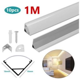 10x1m Profilé Aluminium led Angle Anodisé Diffuseur laiteux pour Ruban Bande led Couvercle Blanc