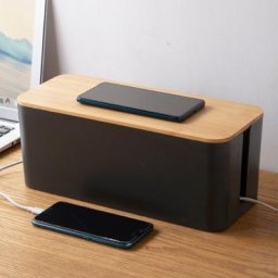 1 Boîte Cache Câble Noir, Grand Boîte de Rangement Câbles Electriques avec Bois Couvercle, Boite