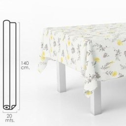 Nappe anti-taches Rouleau de toile cirée 140 cm. x 20 mètres. Fleurs jaunes