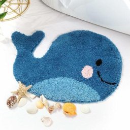 Tapis de salle de bain bleu - Tapis antidérapant en forme de baleine, tapis de sol absorbant en