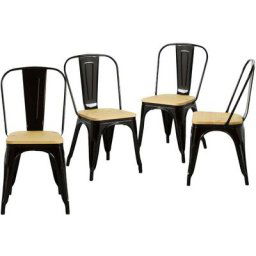 Lot 4 Chaises industrielles robustes avec assise en bois 44x43x84cm Thinia Home - Noir