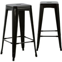 Thinia Home - Lot 2 Tabourets Industriels Solides 43x43x76cm Noir