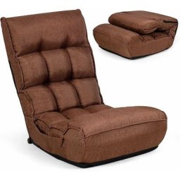 COSTWAY Chaise Pliable de Sol Relax - Dossier à 4 Position Réglable 90°-150° en Tissu de Lin de