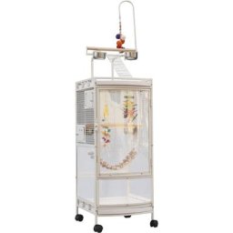 Grande Volière avec 4 Roulettes & Cage Perroquet pour Oiseaux Perruches 50.5 x 46 x 180 cm - Blanc