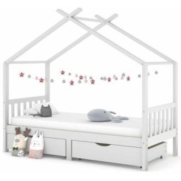 Lit cabane - Moderne Cadre de lit d'enfant avec tiroirs Blanc Pin massif 90x200 cm,Pour fille