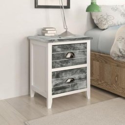 Lot de 2 Tables de nuit - Moderne Table de chevet 2 pcs avec 2 tiroirs Gris et blanc FR22043