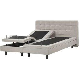 Lit Double Ajustable Electrique en Tissu Beige 180 x 200 cm Position Réglable par Télécommande pour