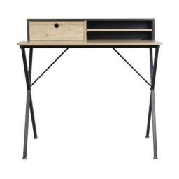 Bureau 2 niches 1 tiroir Cambridge gris - Naturel clair - Naturel et gris