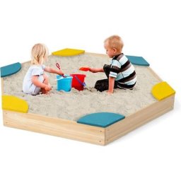 2 en 1 Bac à Sable Extérieur pour Enfants avec 6 Sièges 140X122X14 cm, Bac à Sable sans Fond avec