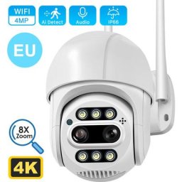 Camera de surveillance exterieure ptz ip WiFi 4K 2MP x 2 Double Objectif Zoom 8x Alertes vocales