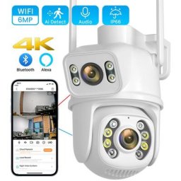 Camera de surveillance exterieure ptz 6MP 4K WiFi filaire et sans fil Bluetooth Double Objectif