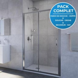Hüppe - Pack douche Porte coulissante 120cm + Set de douche encastré Grohe + Receveur Satalek