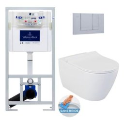 Pack wc Bâti-support ViConnect + wc sans bride Bello + Abattant softclose + Plaque chrome mat