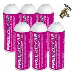6 bouteilles de réfrigérant à gaz écologique Freeze organique +32 350GR + R32 Valve de