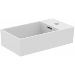 Lave-mains extra 450x250x150mm, tablette à droite, blanc, 1 trou pour robinet, avec trop-plein