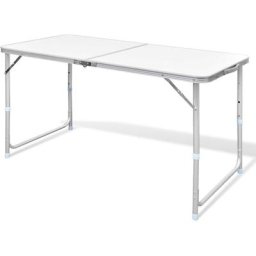 Table de camping pliable | Table de pique nique Hauteur réglable Aluminium 120x60 cm 92410 - Blanc