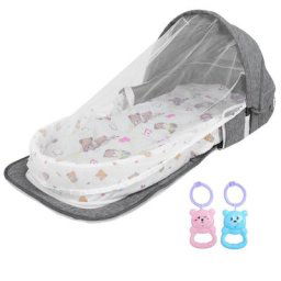 Lit bébé multifonctionnel anti-moustique lit enfant portable pliable avec moustiquaire jouets (gris)