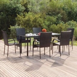 Ensemble Table et Chaises de Jardin 7 pcs - Ensemble Table à manger + 6 chaises Noir Résine tressée