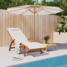 Chaise longue Bain de soleil Transat avec coussin blanc textilène/bois massif peuplier 29315 - Blanc