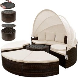 Casaria - Bain de soleil ø 185cm Ensemble ovale en polyrotin avec coussins pare-Soleil Salon de
