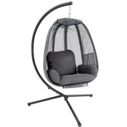 Fauteuil Suspendue, Chaise à Œuf avec Cadre en Fer Antirouille, Hamac sur Pieds avec Coussin