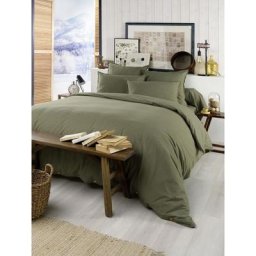 L'effet Papillon - Housse de couette flanelle 260 x 240 cm candice romarin Kaki - Kaki