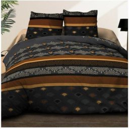 Parure 4 pièces Phenix noir 2 personnes 100% coton 57 fils - Noir