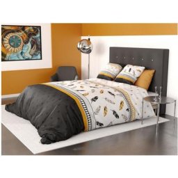 1001kdo Hygiene&beaute - Housse de couette + 2 taies 220 x 240 cm Geo Plumes