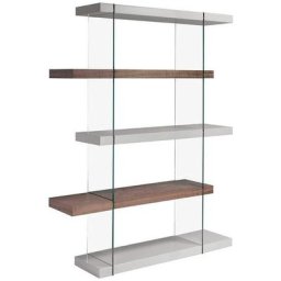 Etagère bois plaqué noyer et verre trempé 4 niveaux Boby