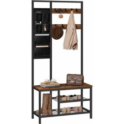 Grand portemanteau, Vestiaire, Meuble d'entrée avec 6 pochettes de rangement et 9 Crochets